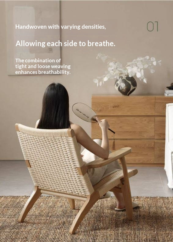 Ash Solid Wood Woven Rope Lounge Chair with Backrest