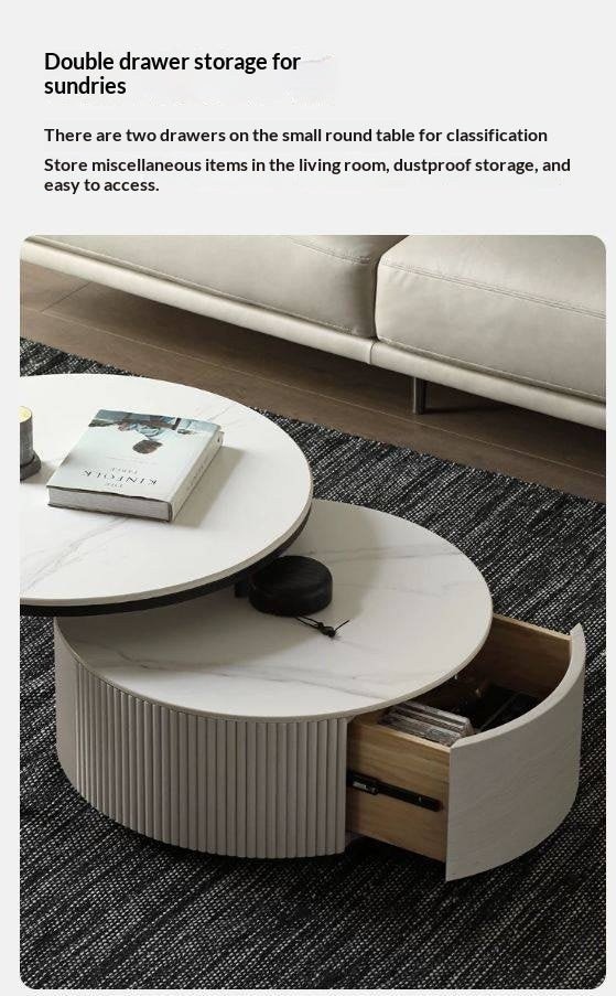 Oak Solid Wood French Light Luxury Rock Plate Coffee Table