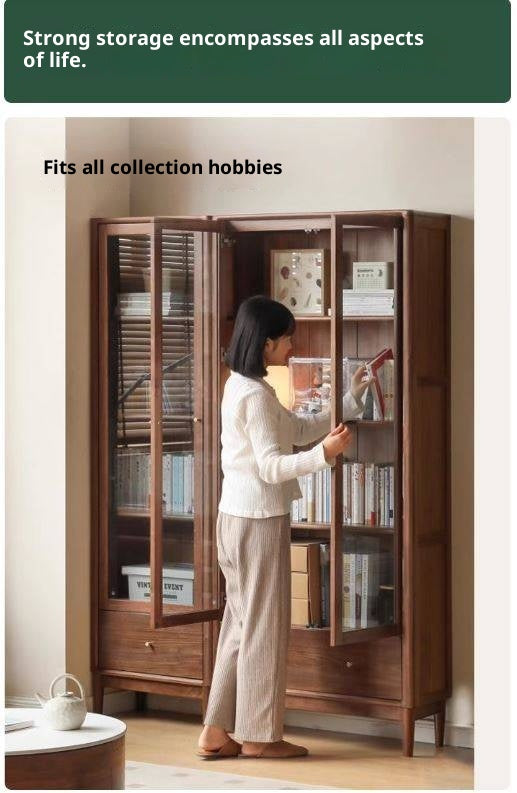 Black Walnut Solid Wood Bookcase With Glass Door