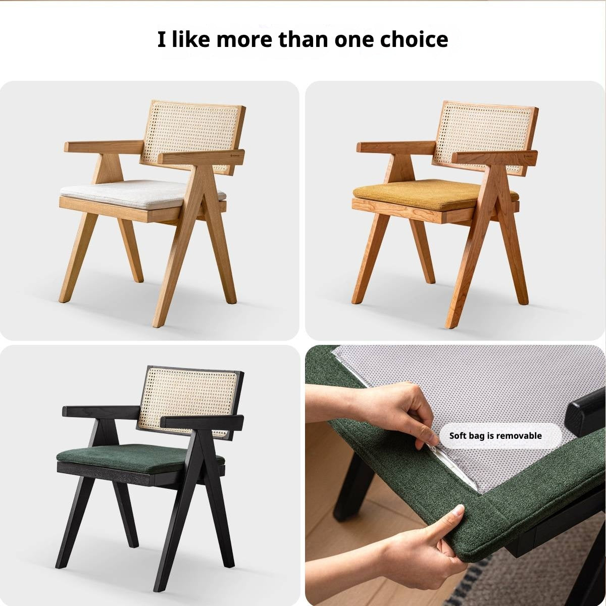 Black Walnut, Ash, Oak, Cherry Solid Wood Light Luxury Rattan Chair