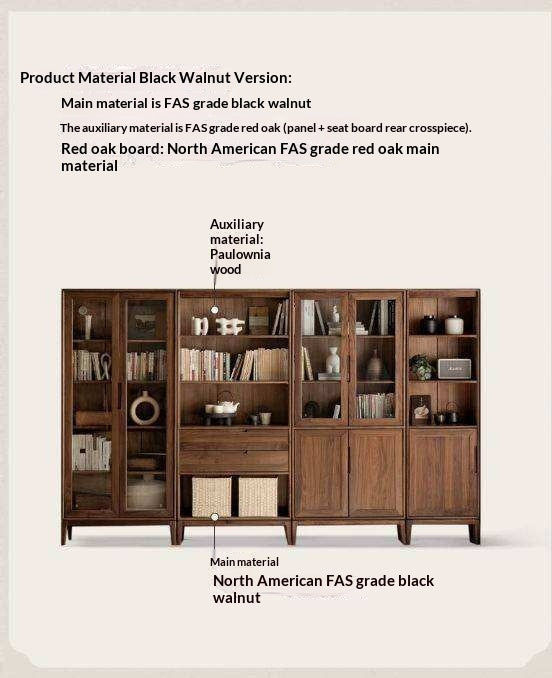Black Walnut, Ash Solid Wood Combination Dust-Proof Glass Door Bookshelf