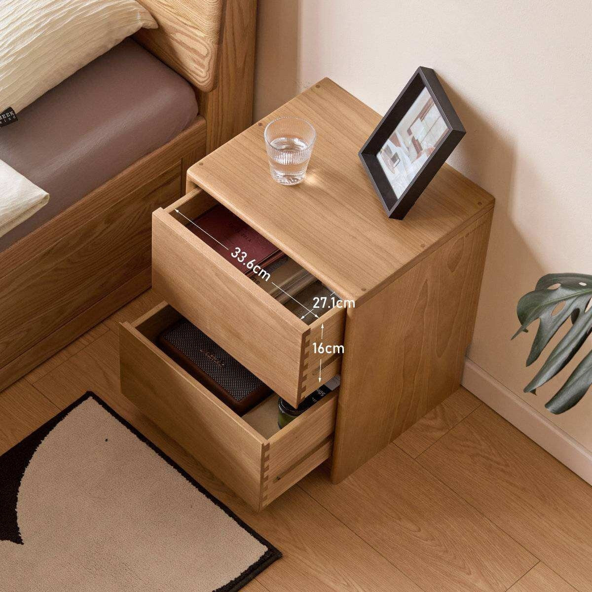 Birch Solid Wood Modern Minimalist Nightstand with Storage Cabinet