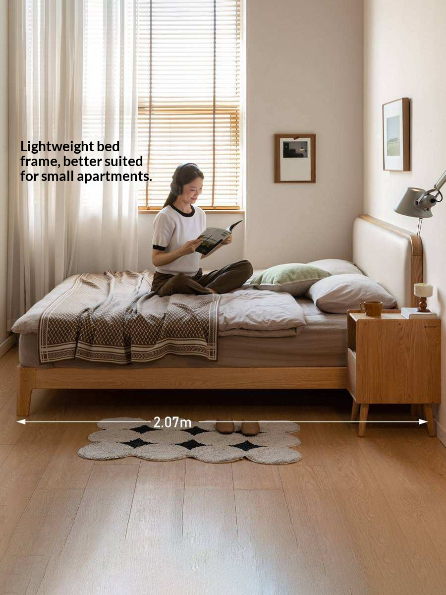 Oak, Rubber wood Solid Wood Bed Genuine Leather,Technology Fabric,Suede