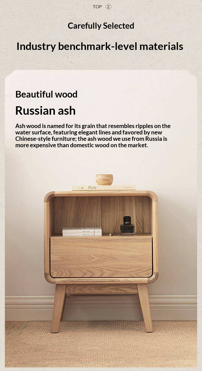 Ash Solid Wood Storage Modern Nightstand