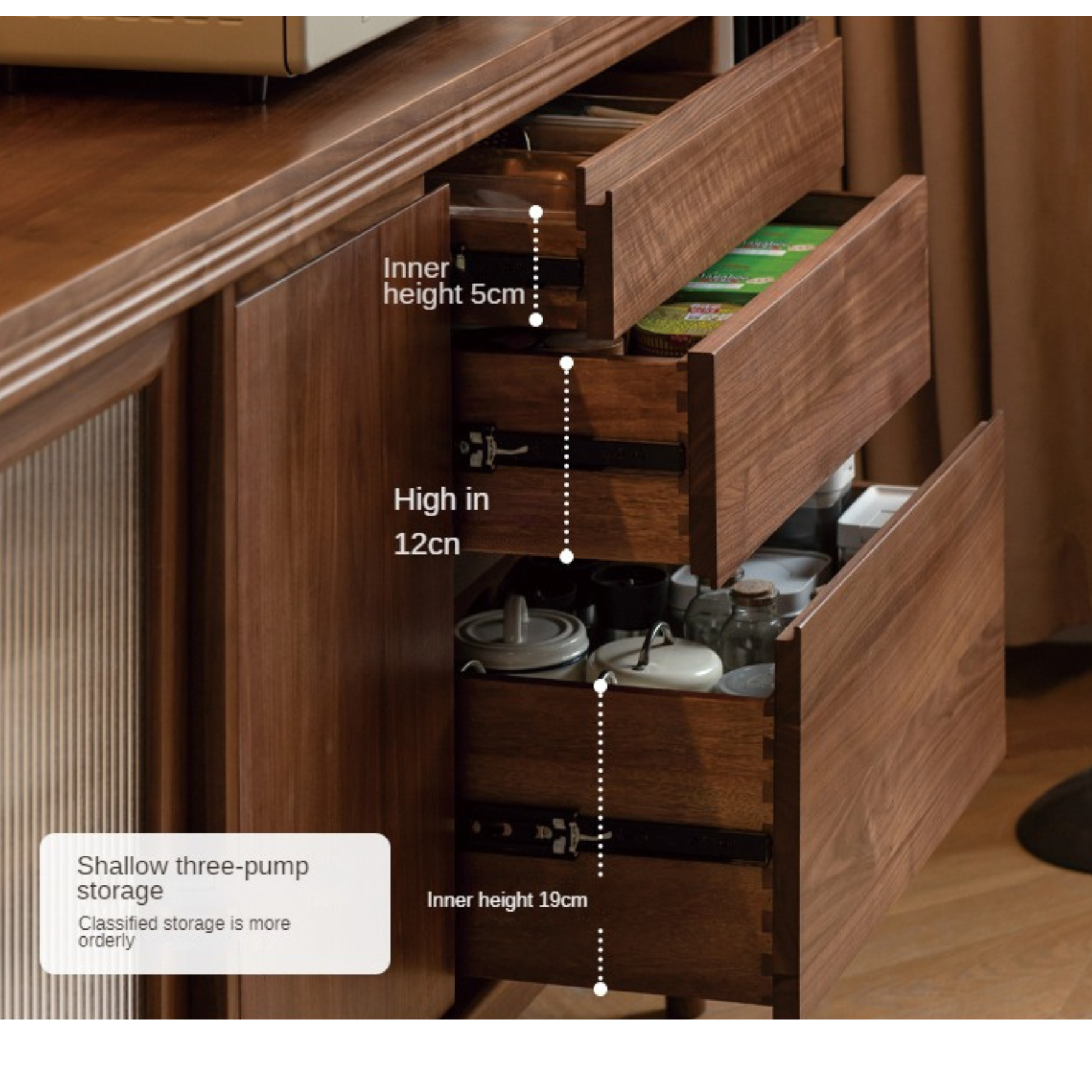 Black Walnut, Oak Solid Wood Rock Board Sideboard