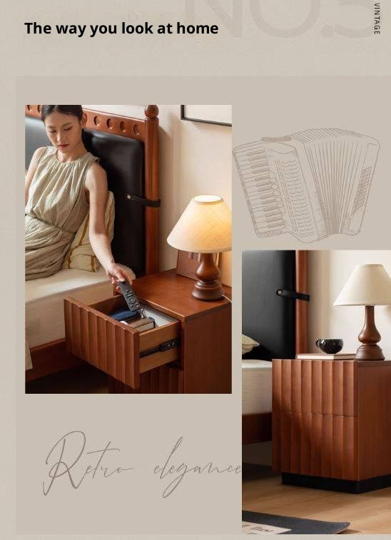 Poplar, Black Walnut Solid Wood Antique Style Nightstand