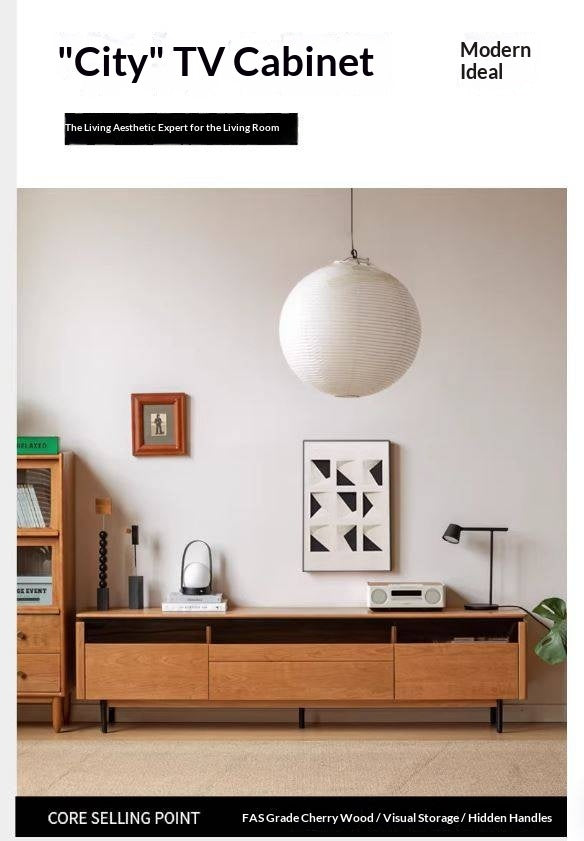 Cherry Solid Wood TV Cabinet Modern Simple))