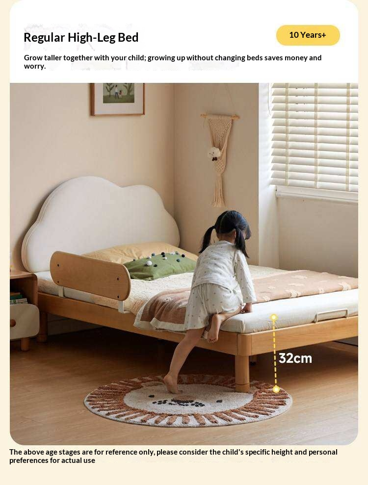 Beech Solid Wood Upholstered Kids Bed with Cloud-Shaped Headboard