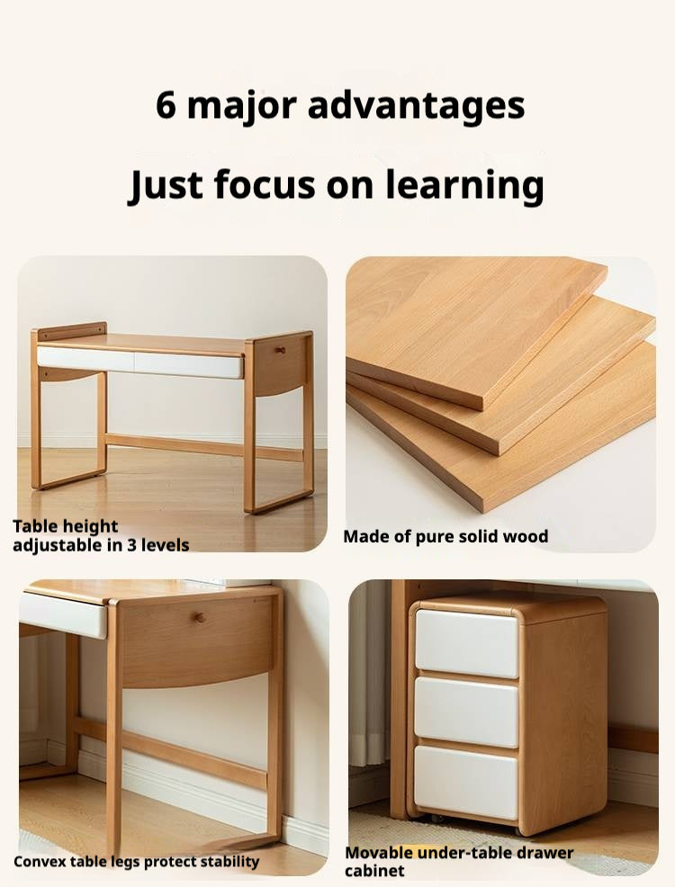 Beech Solid Wood Bookshelf Integrated Children's Desk.