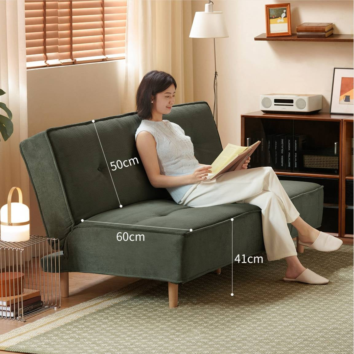 Armless Corduroy Futon Sofa Bed with Adjustable Backrest