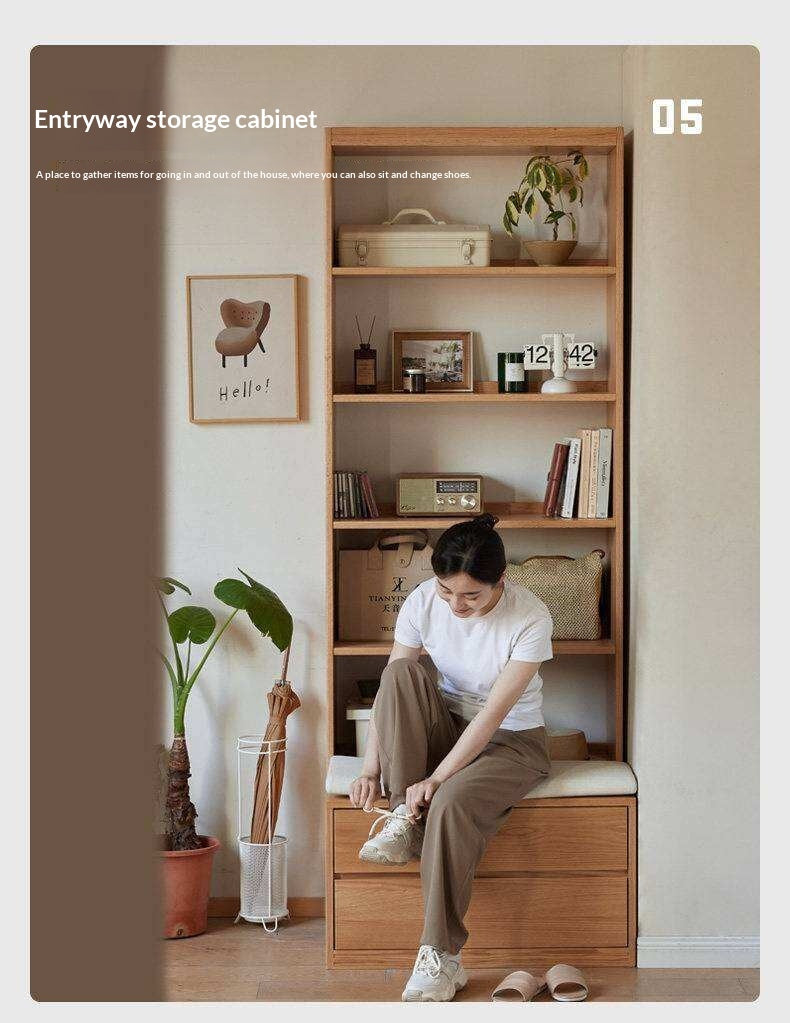 Oak, Ash Solid Wood Wall-To-Wall With Seat Combined Bookshelf