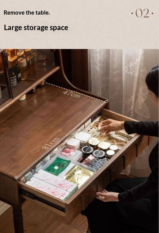 Black Walnut Solid Wood French Retro Multifunctional Vanity Table