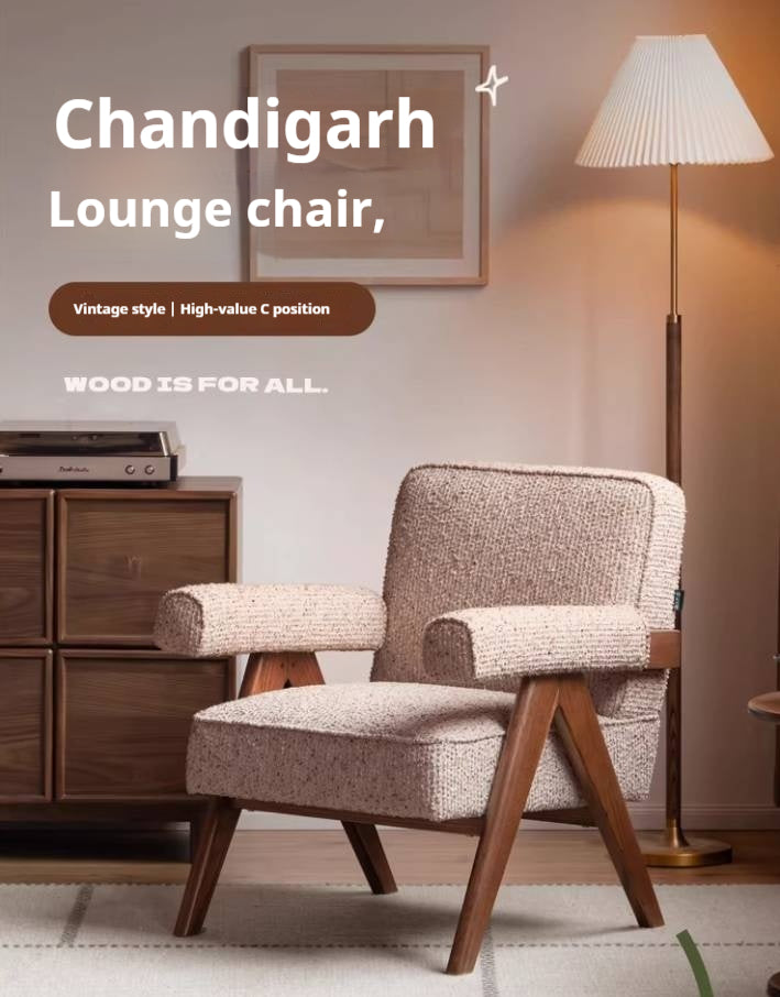 Ash solid wood Accent Armchair, Upholstered Lounge Chair with Angled A-Frame Legs and Wide Padded Armrests