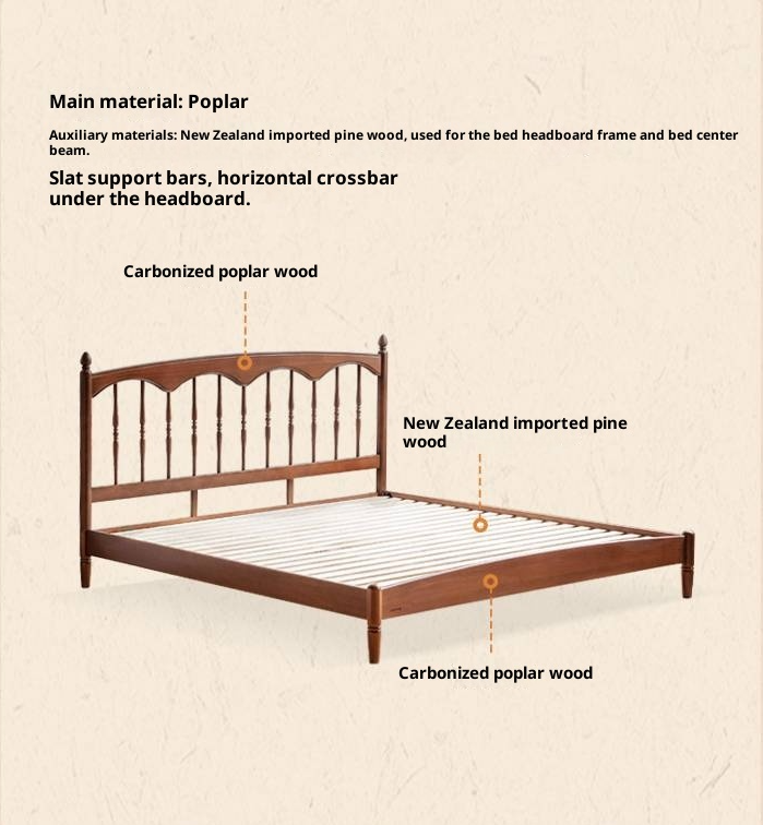 Poplar Solid Wood Windsor Bed, Retro Vintage Style