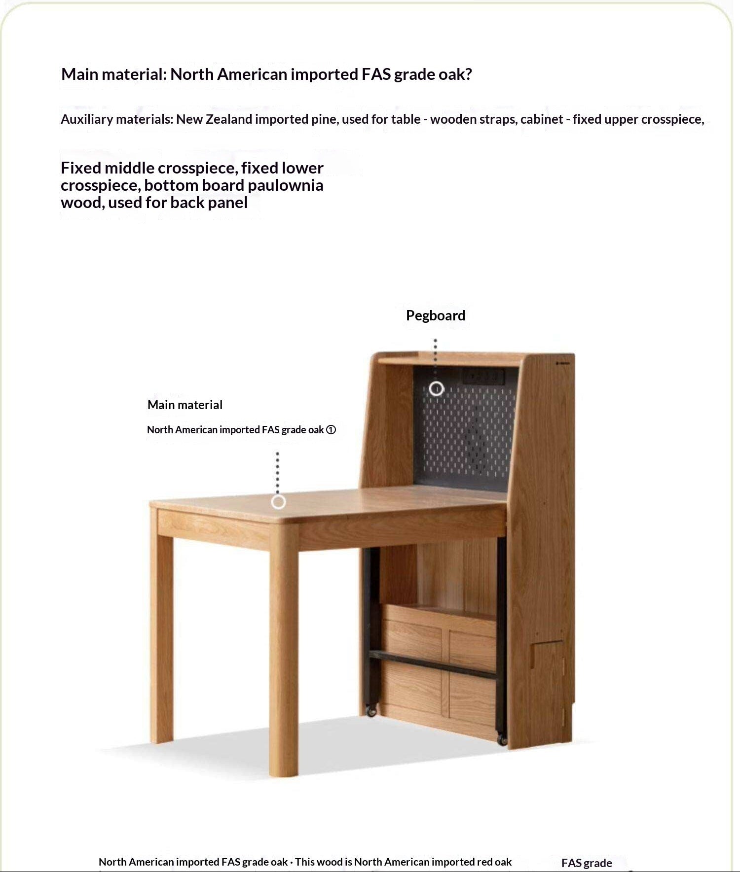 Oak Solid Wood Telescopic Dining Table Sideboard Integrated