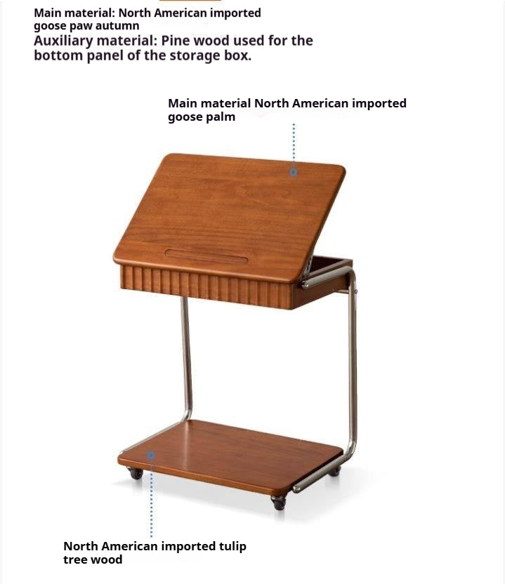 Tulipwood Solid Wood Mobile Retro Side Table