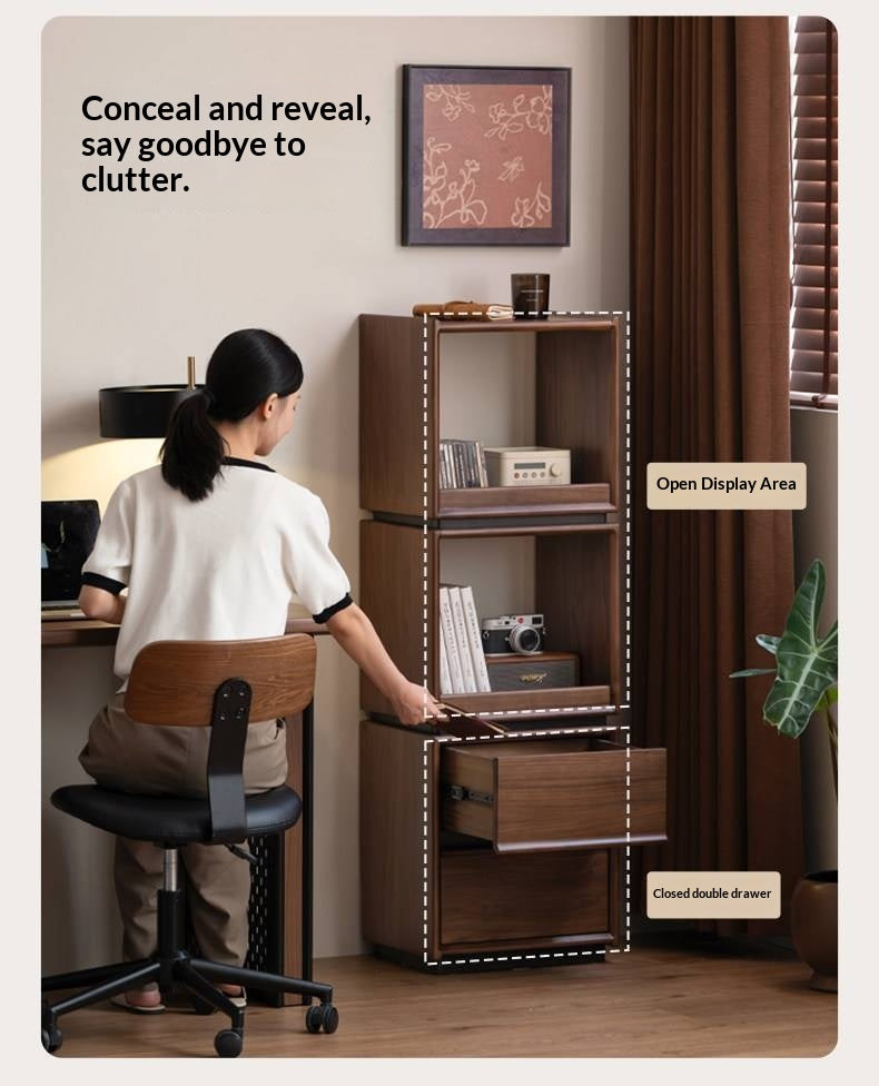 Black Walnut, Sandalwood Solid Wood Italian Light Luxury Bookshelf