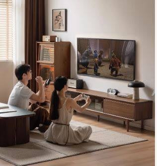 Black Walnut, Oak Solid Wood Sliding Doors TV Cabinet.