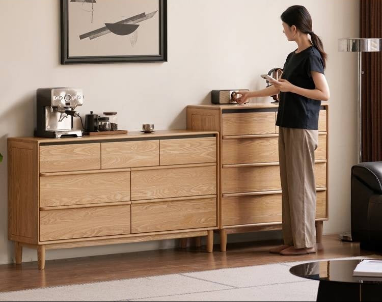 Oak, Ash Solid Wood Modern Storage Drawer Cabinet