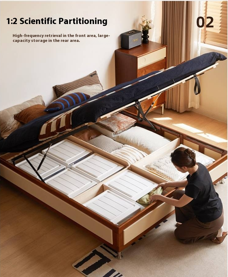 Poplar Solid Wood Bauhaus Style Platform Bed, Headboard-Free Bed