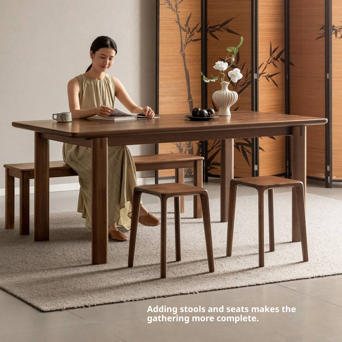 Black Walnut, Ash Solid Wood Square Stackable Stool