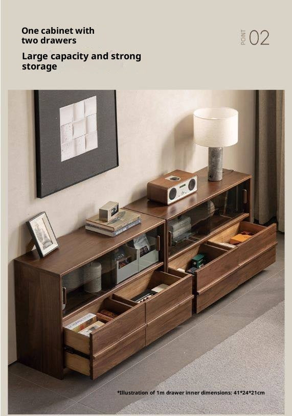 Black Walnut Solid Wood Italian Light Luxury TV Cabinet