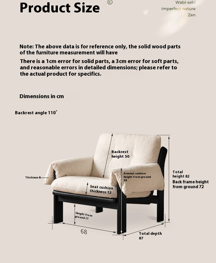 Ash Solid Wood Wabi Sabi Style Single Armchair