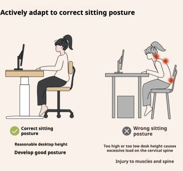 Beech Solid Wood Cream Style Study Electric Lift Desk.