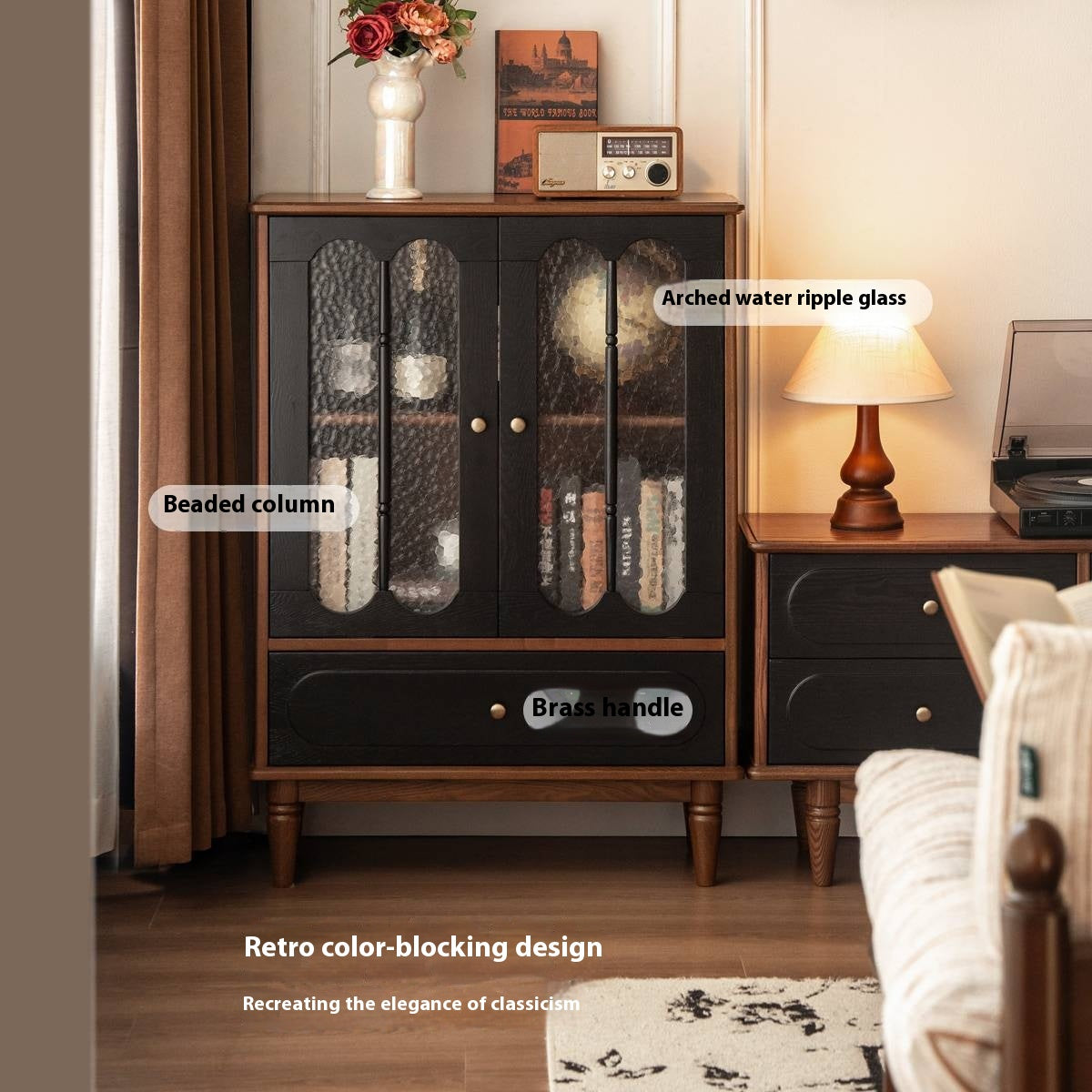 Ash Solid Wood French Retro Side Cabinet.