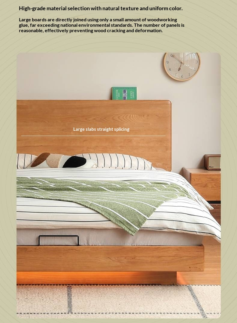 Cherry Solid Wood Modern Minimalist Storage Box Bed with Suspension Design