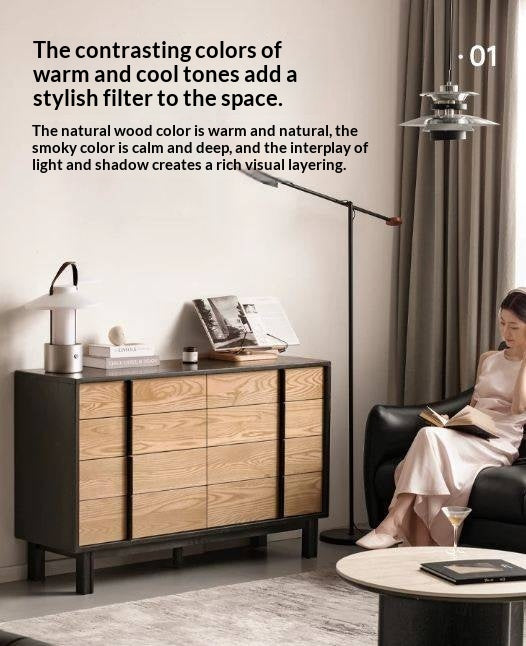 Ash Solid Wood Minimalist Chest of Drawers with Eight Drawers