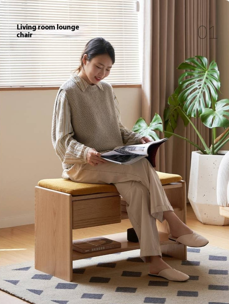 Oak Solid Wood Shoe Changing Stool