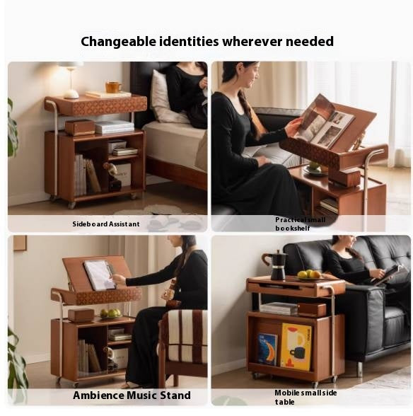 Poplar Solid Wood French Medieval Style Mobile Side Table