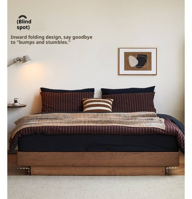 Oak Solid Wood Floating Platform Box Bed, Headboard-Free Bed with Light Modern Minimalist