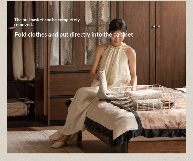 Black Walnut Solid Wood Wardrobe French Retro Style