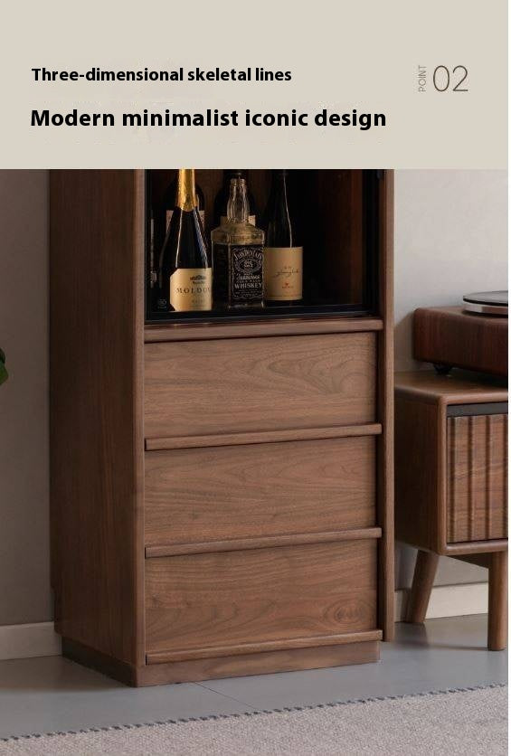 Black Walnut, Ash Solid Wood Side Cabinet With Light Display