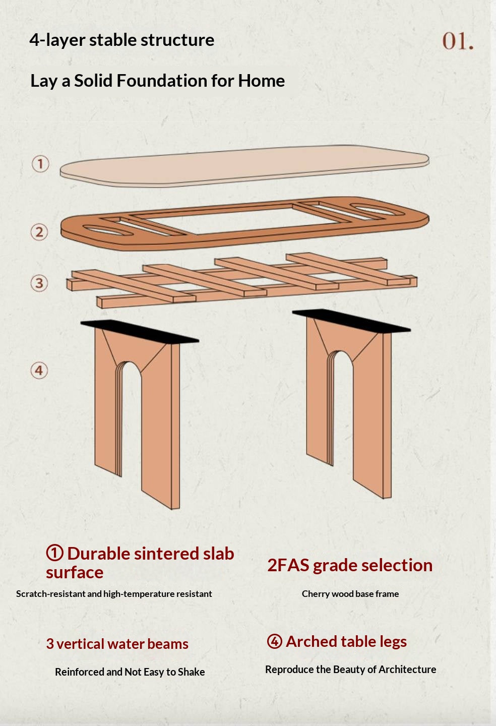 Cherry Solid Wood French Retro Style Slab Dining Table