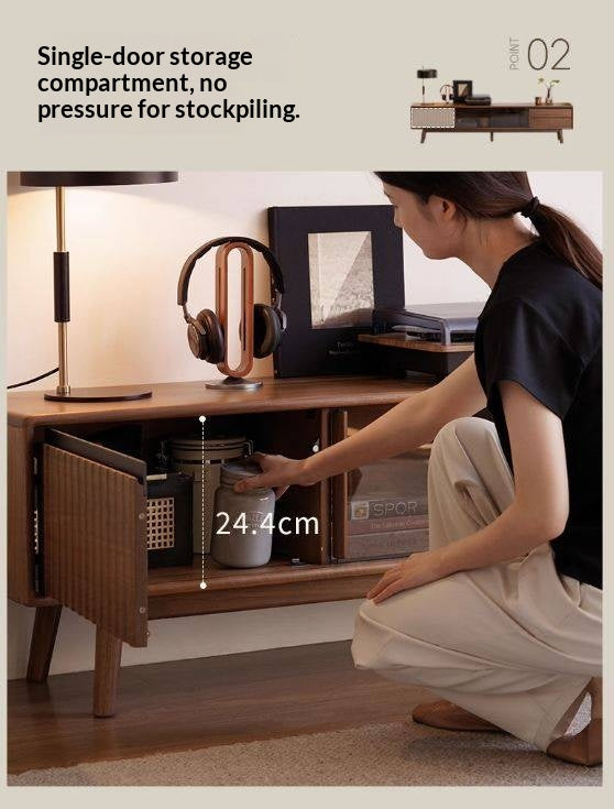 Black Walnut Solid Wood Italian Light Luxury Sliding Door TV Cabinet