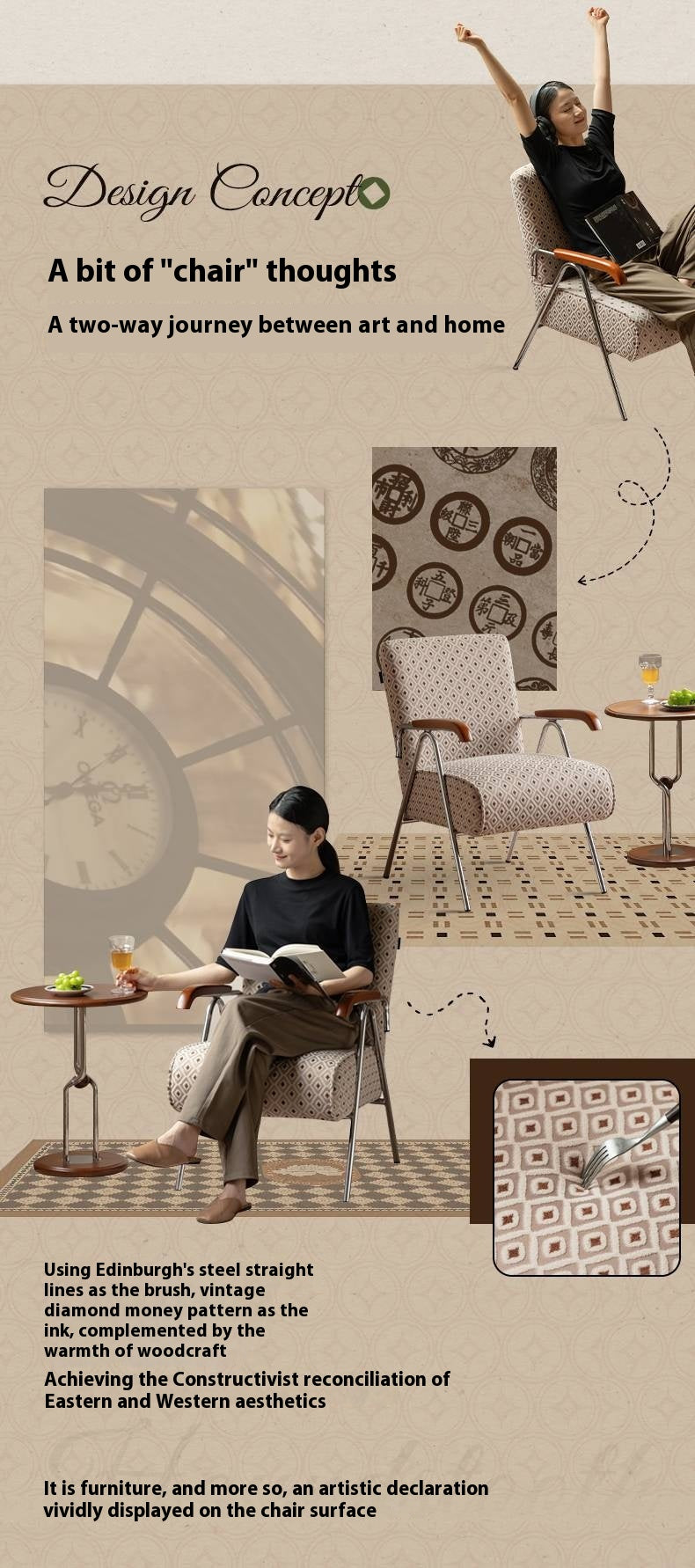 Beech Solid Wood Fabric Sofa Chair