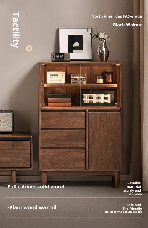 Black Walnut Solid Wood Italian Light Luxury Side Cabinet.