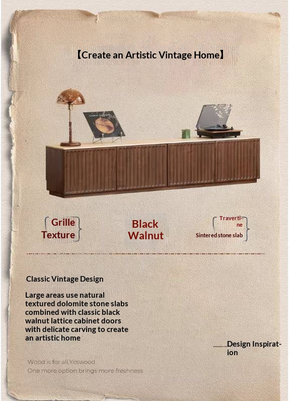 Black Walnut Solid Wood TV Cabinet with Vintage Style Floor-Standing Design