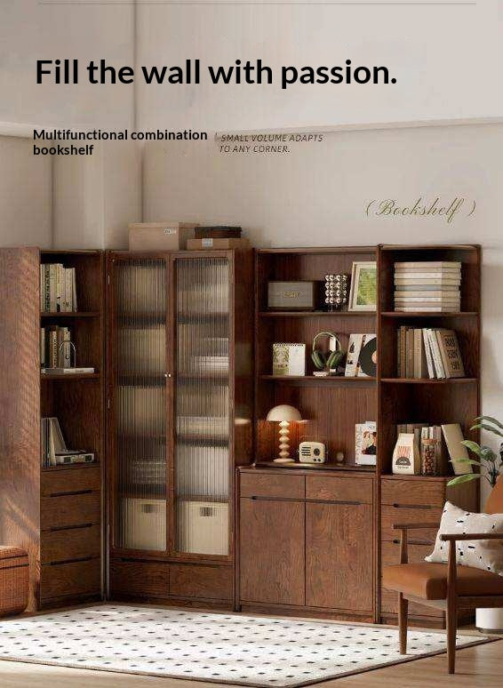 Oak Solid Wood Corner Floor-Standing Free Combination Bookshelf