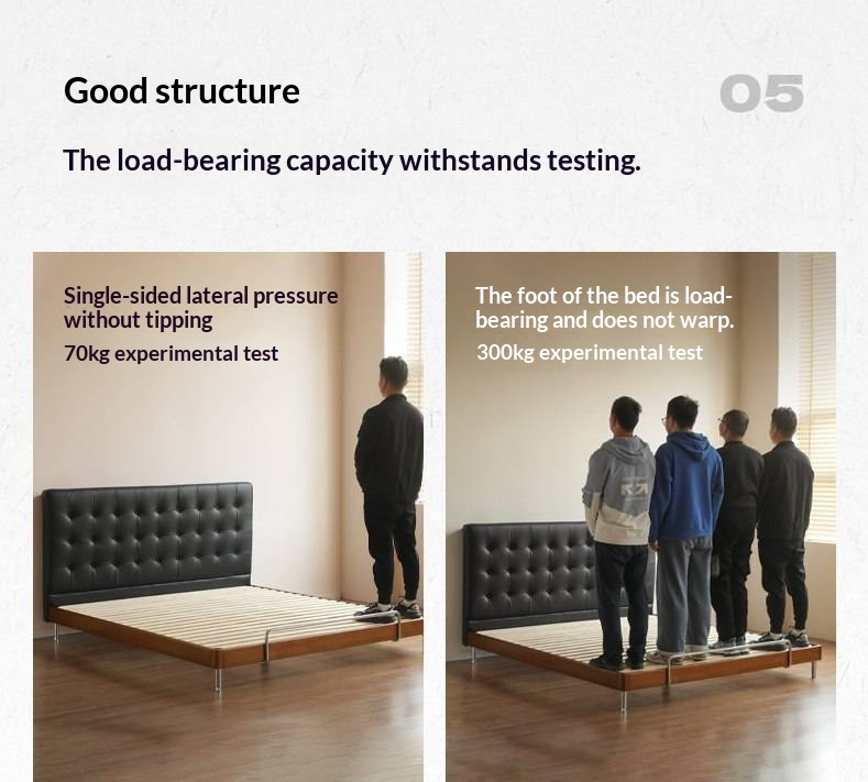 Tulipwood Solid Wood Bed — Bauhaus Style with Soft Genuine Leather Headboard