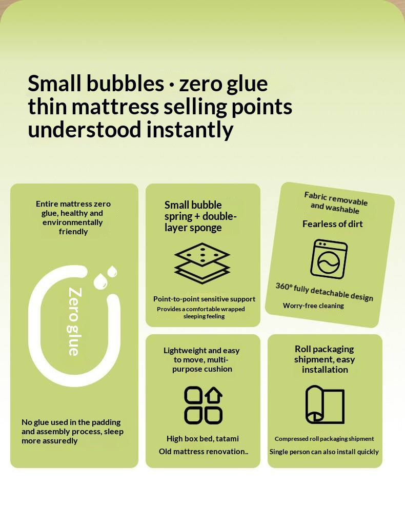 Zero-Glue Thin Mattress — Bubble Spring Support, Hard Mattress