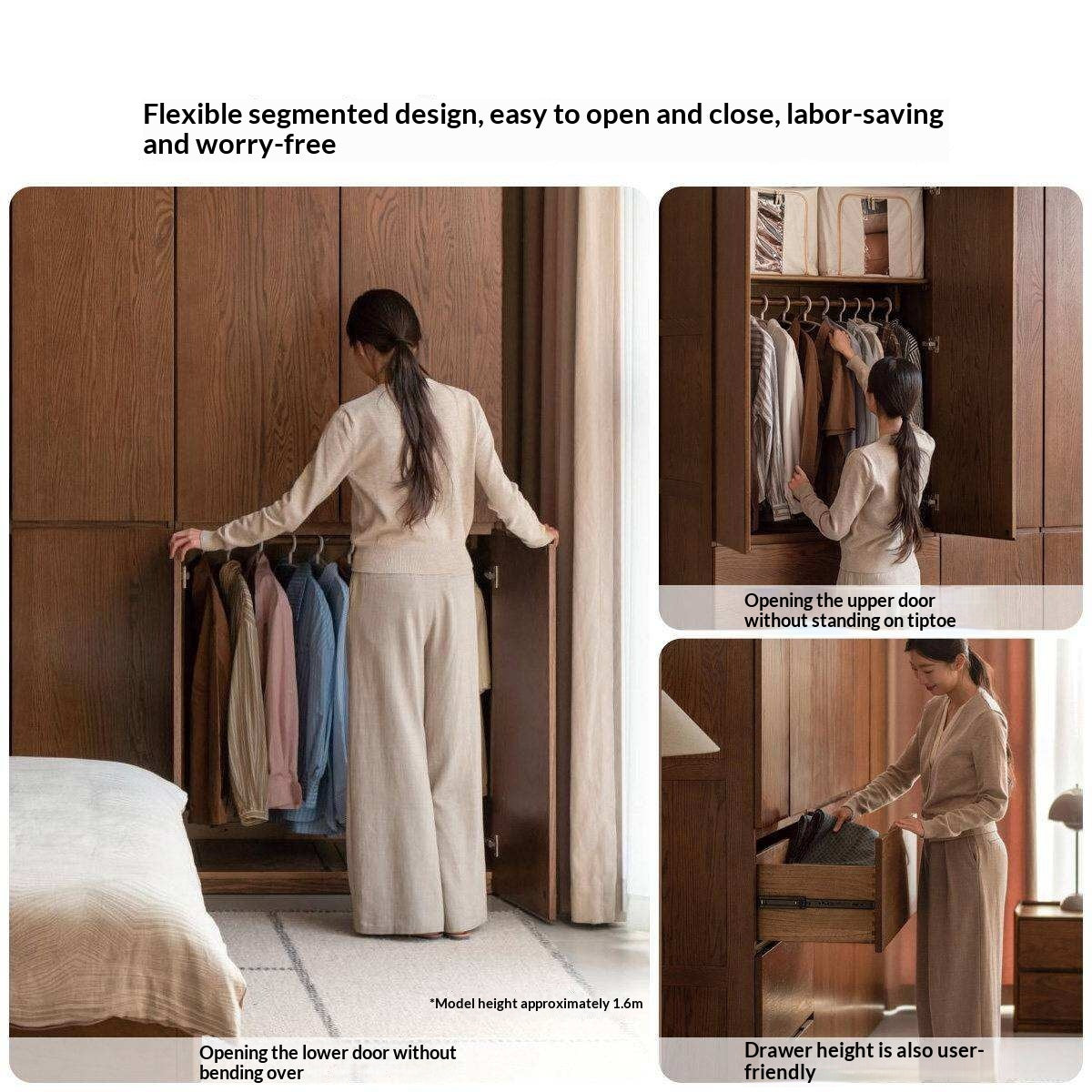 Oak Solid Wood Modern Sectional Wardrobe