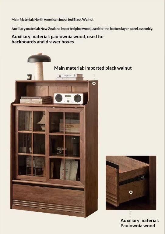 Black Walnut, Oak Solid Wood Bookcase with Storage Cabinet and Built-In Light