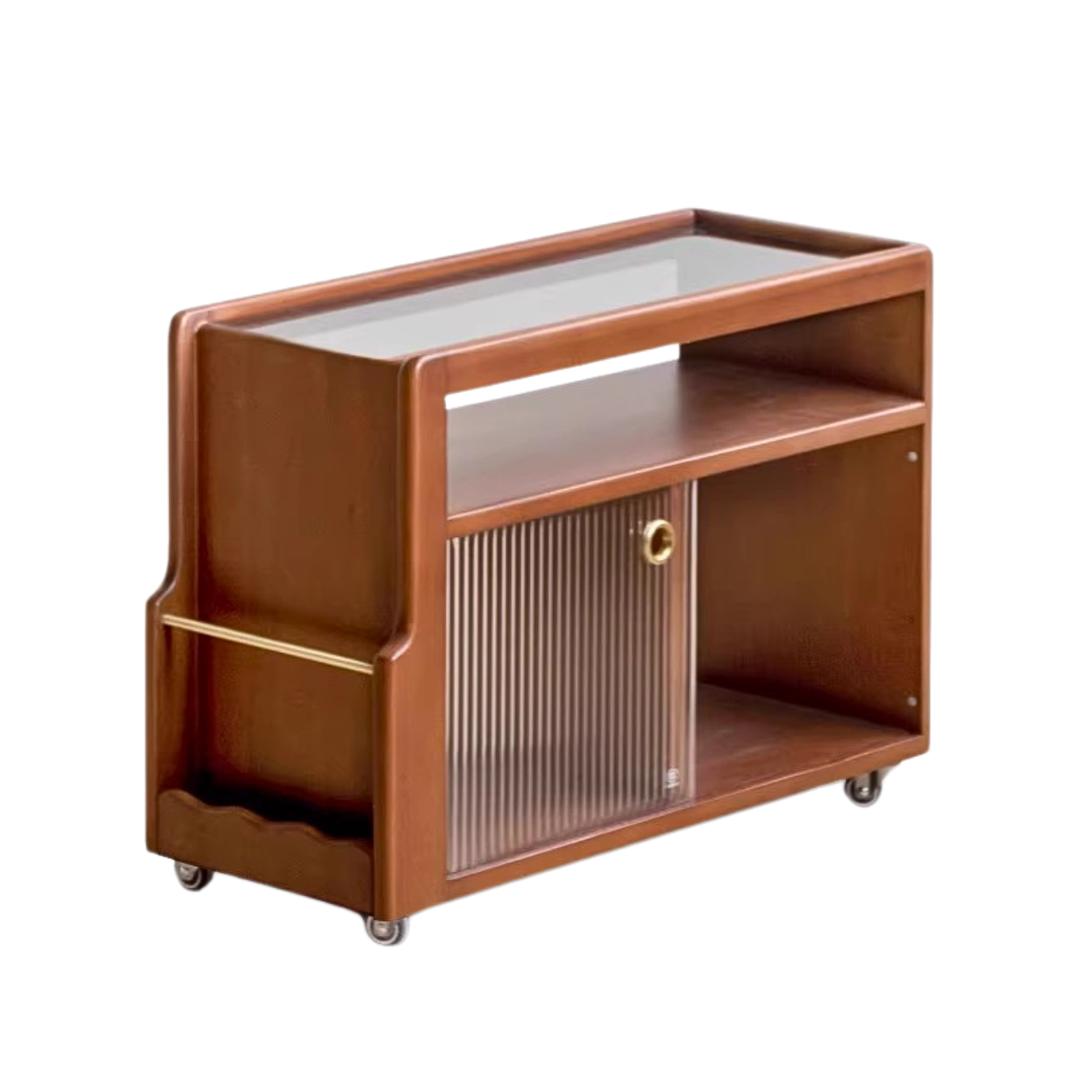 Oak, Beech, Poplar, Black Walnut Solid Wood Mobile Glass Side Table