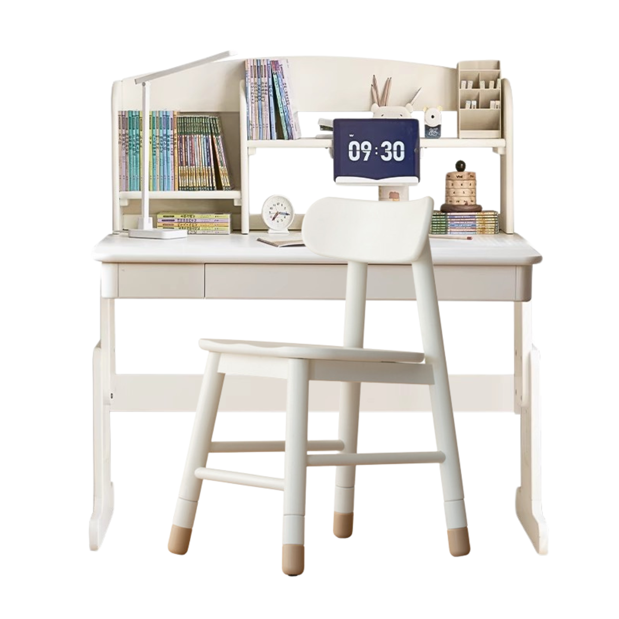 Beech Solid Wood Lift Study Desk Adjustable White Children's Desk