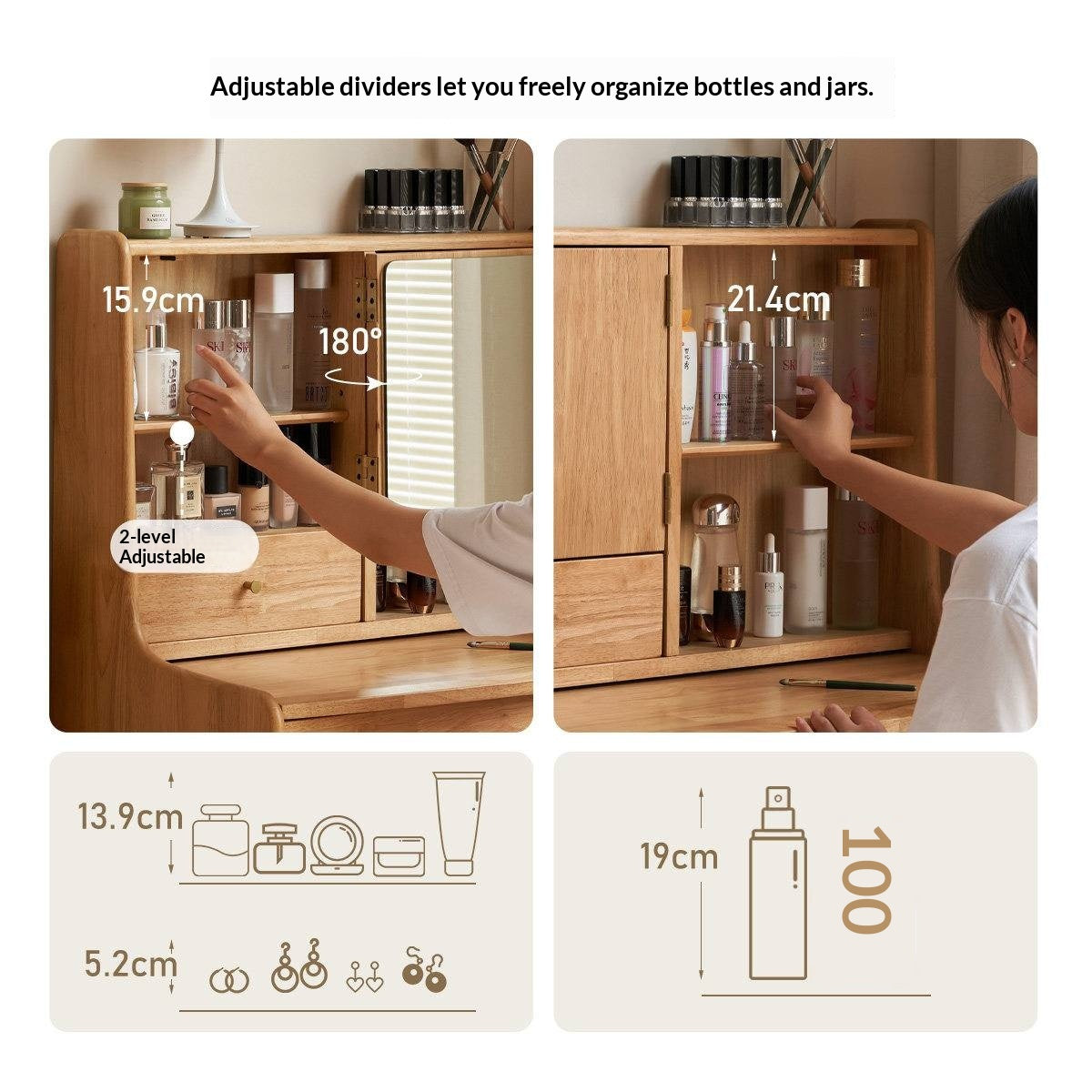 Solid RubberWood Extendable Modern Vanity Table