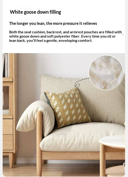 Oak Solid Wood Modern Fabric Sofa